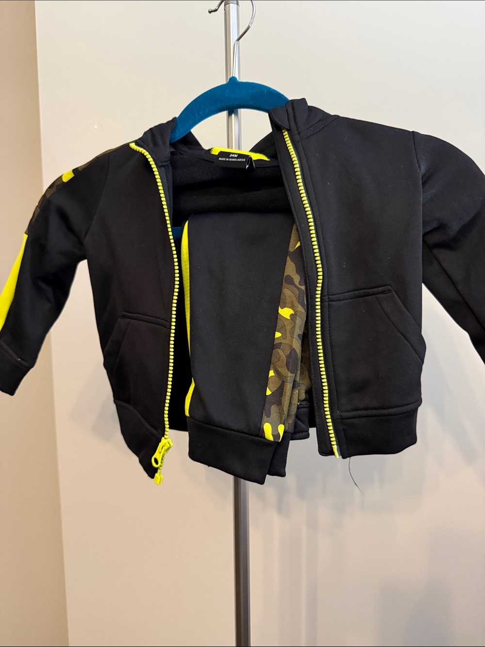 Kids Black & Neon Yellow Hooded Track Suit